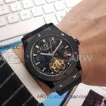 Perfect Replica Hublot Classic Fusion Stainless Steel Case Tourbillon Hollow Dial Rubber 43mm Watch